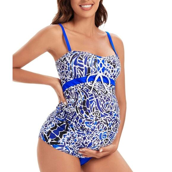 Love2Mi Maternity Swimsuit Printed Pregnancy Bathing Suits Tankini Top Summer Sm - Picture 1 of 8